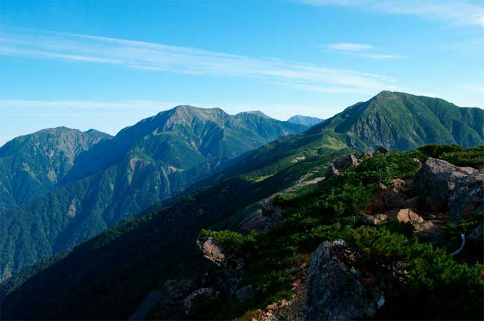 兎岳、聖岳、赤石岳、東岳、上河内岳