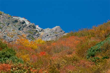 北穂高岳山荘が見える（望遠）